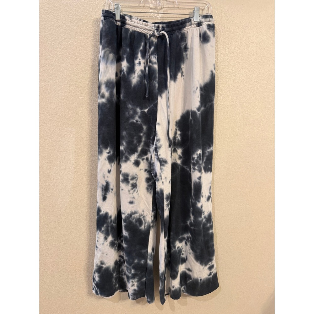 Fashion Nova Womens 1X Black White Tie Dye Wide Leg Sweatpants HKTP22591PL